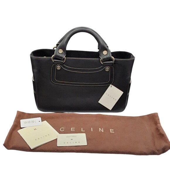 CELINE Black Calfkskin Leather Boogie Bag tote with contrast stitching - Picture 1 of 10